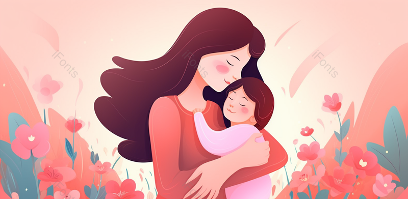 抱孩子的妈妈高清背景卡通风格母女人物插画背景图,插画/手绘图,插画/手绘图库,插画/手绘图下载,插画/手绘